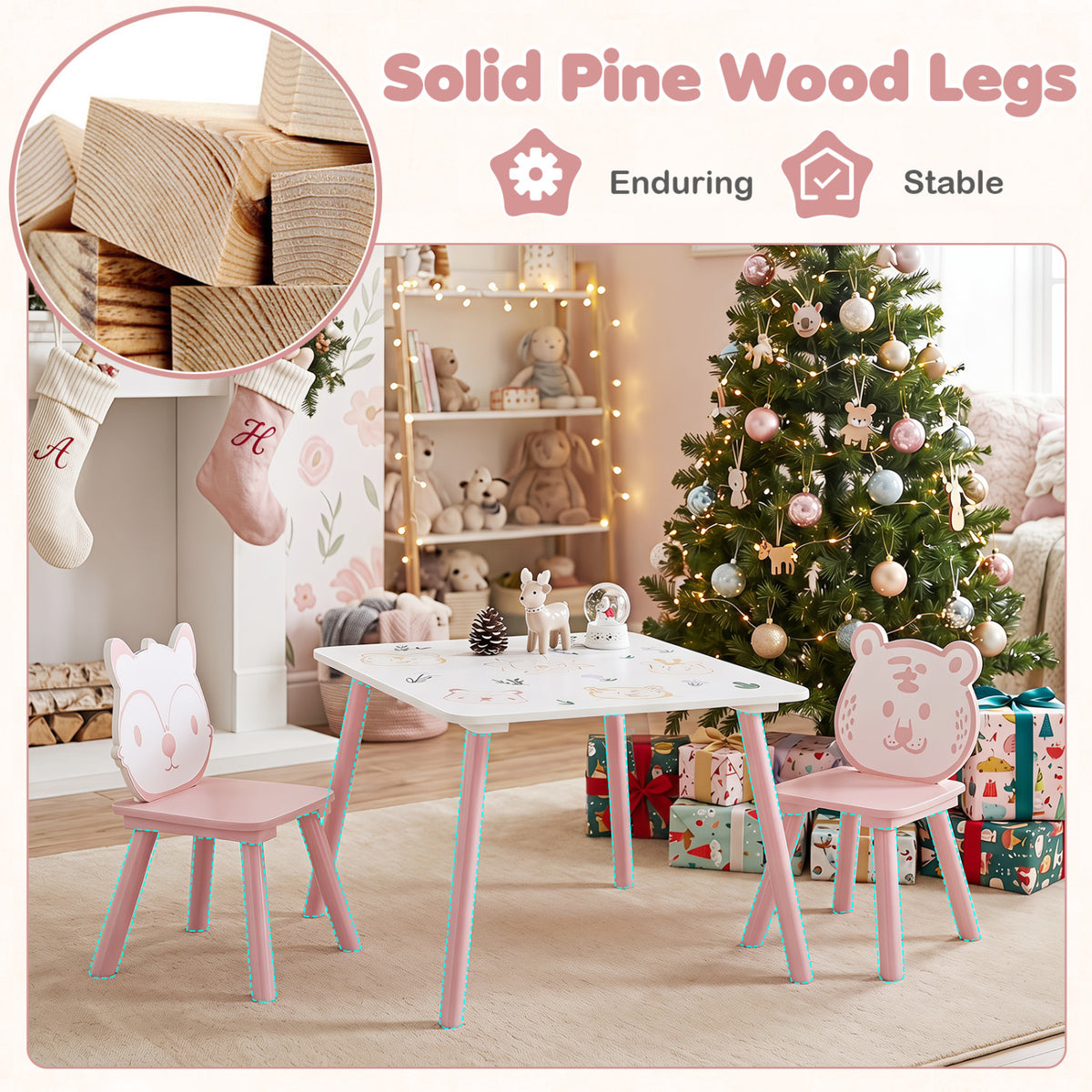 3 Pieces Kids Table and Chairs Set with Animal Patterns for Kids view 8