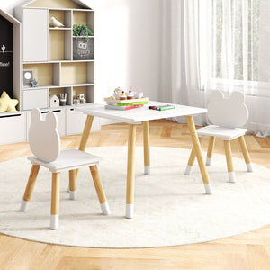3 Pieces Kids Wooden Table and Chair Set with Cute Froggy Design-White view 2