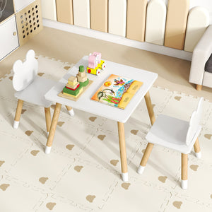 3 Pieces Kids Wooden Table and Chair Set with Cute Froggy Design-White view 3