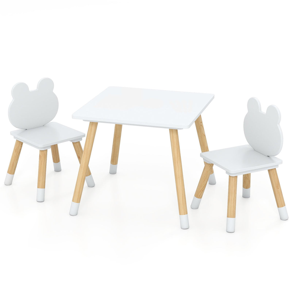3 Pieces Kids Wooden Table and Chair Set with Cute Froggy Design-White view 4
