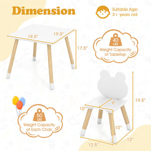 3 Pieces Kids Wooden Table and Chair Set with Cute Froggy Design-White view 5
