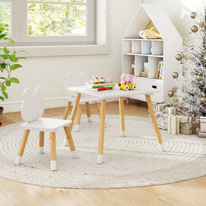 3 Pieces Kids Wooden Table and Chair Set with Cute Froggy Design-White view 7