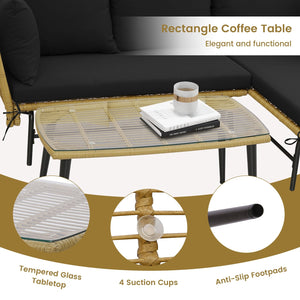 3 Pieces L-Shaped Patio Sofa with Cushions and Tempered Glass Table-Black view 8