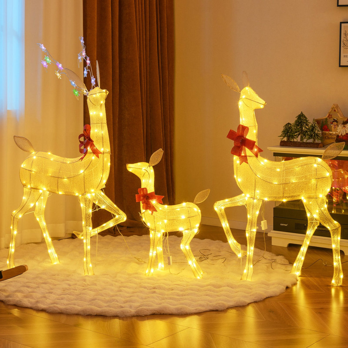 3 Pieces Lighted Family Deer Set with LED Lights and RGB Flashing Lights view 2