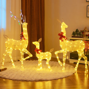 3 Pieces Lighted Family Deer Set with LED Lights and RGB Flashing Lights view 2