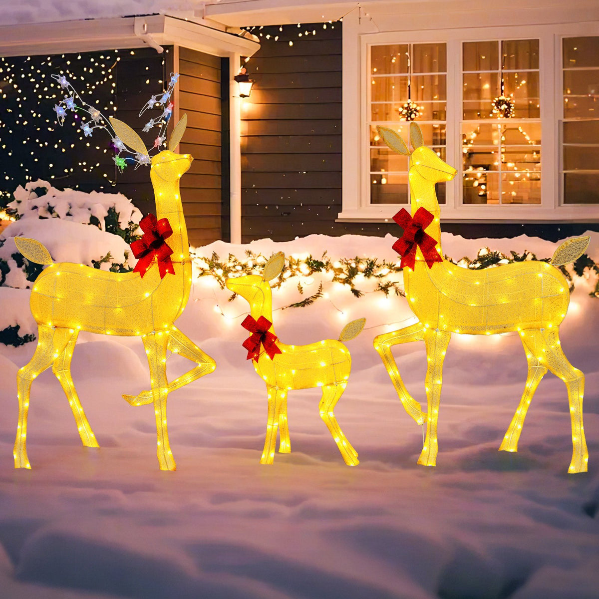 3 Pieces Lighted Family Deer Set with LED Lights and RGB Flashing Lights view 3