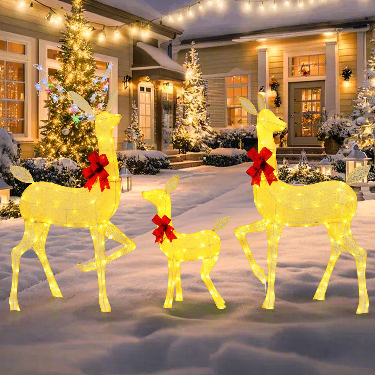 3 Pieces Lighted Family Deer Set with LED Lights and RGB Flashing Lights view 5