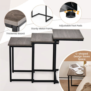 3 Pieces Multifunctional Coffee End Table Set-Oak view 9