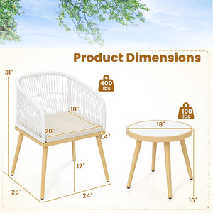 3 Pieces Outdoor Bistro PE Wicker Conversation Furniture Set-White view 5
