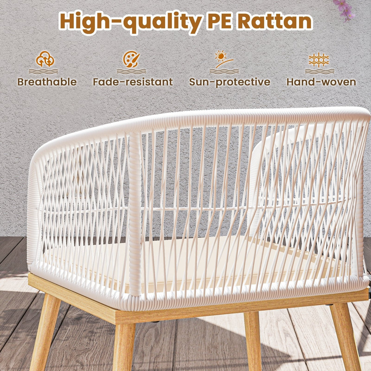 3 Pieces Outdoor Bistro PE Wicker Conversation Furniture Set-White view 6