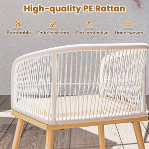 3 Pieces Outdoor Bistro PE Wicker Conversation Furniture Set-White view 6