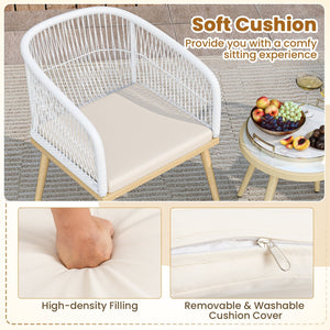 3 Pieces Outdoor Bistro PE Wicker Conversation Furniture Set-White view 8
