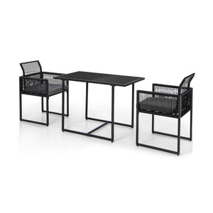 3 Pieces Outdoor Dining Set with Folding Backrest and Seat Cushions-Gray