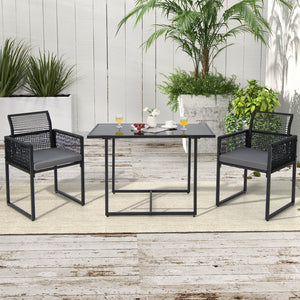 3 Pieces Outdoor Dining Set with Folding Backrest and Seat Cushions-Gray view 2
