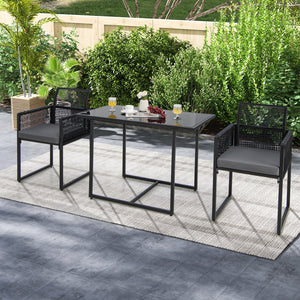 3 Pieces Outdoor Dining Set with Folding Backrest and Seat Cushions-Gray view 3