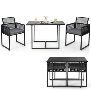 3 Pieces Outdoor Dining Set with Folding Backrest and Seat Cushions-Gray view 4
