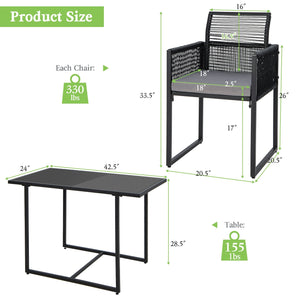 3 Pieces Outdoor Dining Set with Folding Backrest and Seat Cushions-Gray view 5