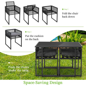 3 Pieces Outdoor Dining Set with Folding Backrest and Seat Cushions-Gray view 6