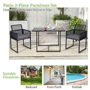 3 Pieces Outdoor Dining Set with Folding Backrest and Seat Cushions-Gray view 9