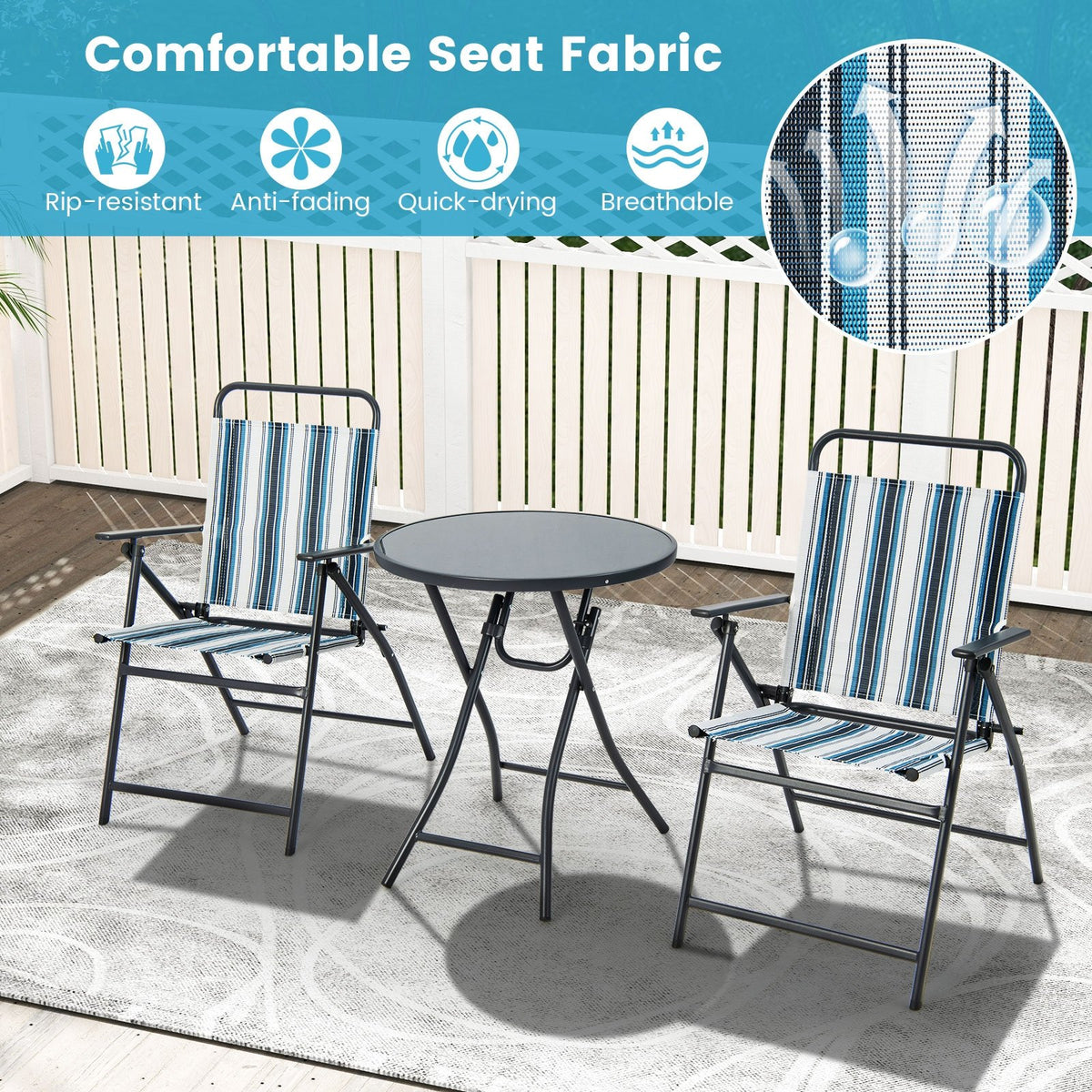 3 Pieces Outdoor Folding Chair Set Portable Folding Chair Set view 5