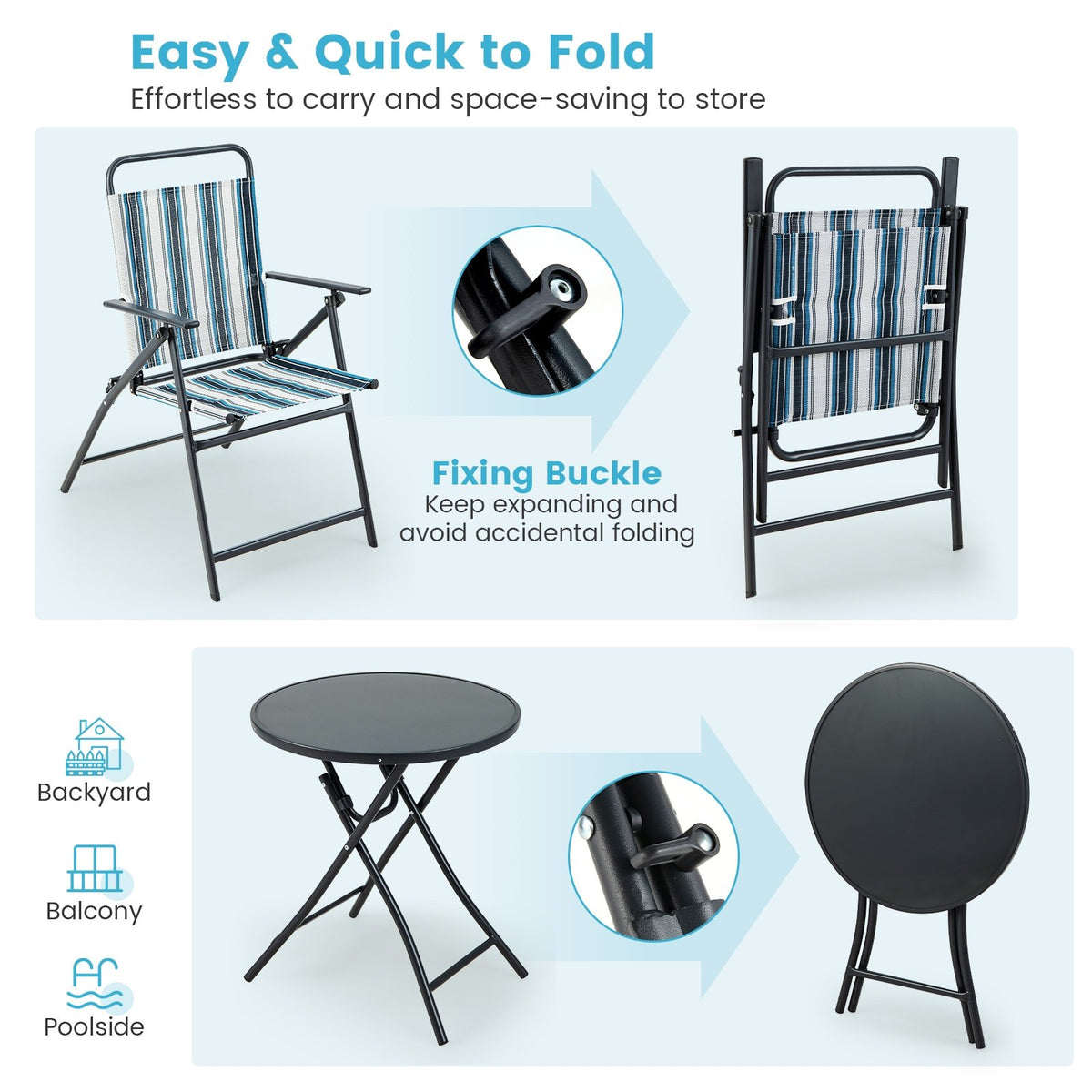 3 Pieces Outdoor Folding Chair Set Portable Folding Chair Set view 6