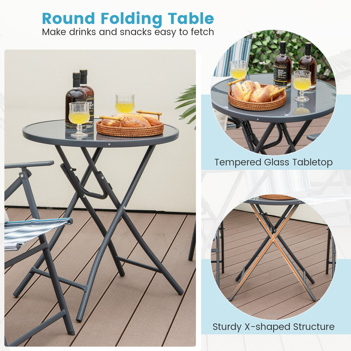 3 Pieces Outdoor Folding Chair Set Portable Folding Chair Set view 7