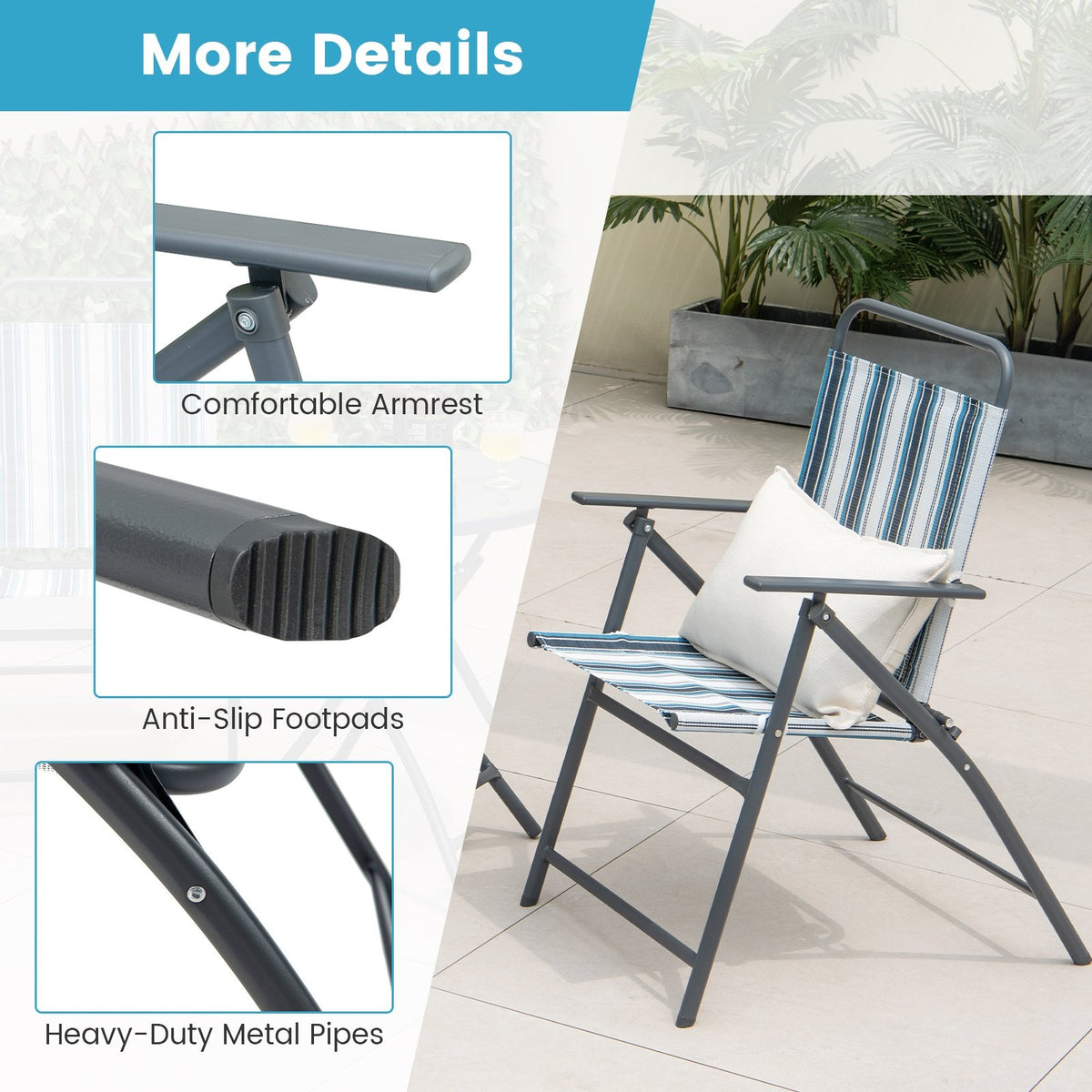 3 Pieces Outdoor Folding Chair Set Portable Folding Chair Set view 8
