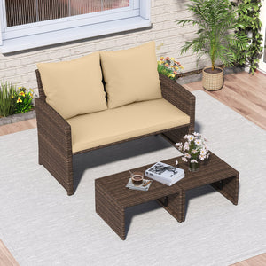 3 Pieces Outdoor Patio PE Wicker Furniture Set with Cushions-Beige view 3