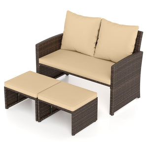 3 Pieces Outdoor Patio PE Wicker Furniture Set with Cushions-Beige view 4