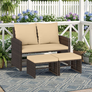 3 Pieces Outdoor Patio PE Wicker Furniture Set with Cushions-Beige view 6