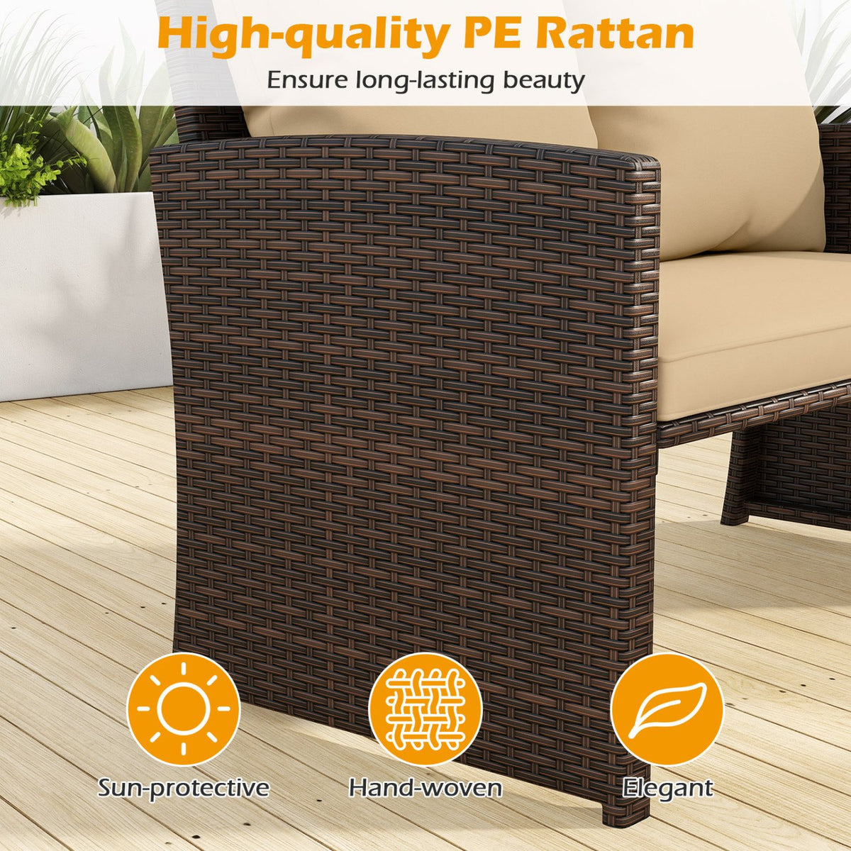 3 Pieces Outdoor Patio PE Wicker Furniture Set with Cushions-Beige view 7