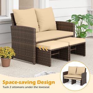 3 Pieces Outdoor Patio PE Wicker Furniture Set with Cushions-Beige view 8
