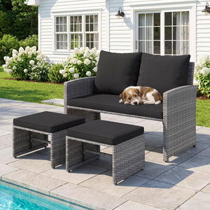 3 Pieces Outdoor Patio PE Wicker Furniture Set with Cushions-Gray view 2