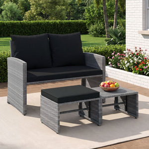 3 Pieces Outdoor Patio PE Wicker Furniture Set with Cushions-Gray view 5