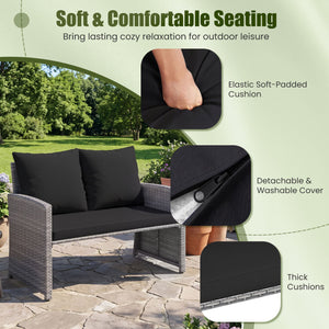 3 Pieces Outdoor Patio PE Wicker Furniture Set with Cushions-Gray view 6