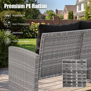 3 Pieces Outdoor Patio PE Wicker Furniture Set with Cushions-Gray view 7