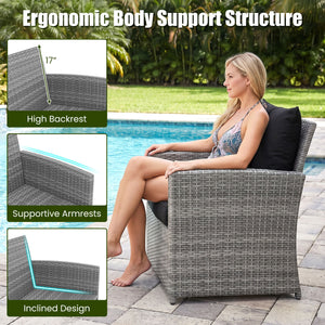 3 Pieces Outdoor Patio PE Wicker Furniture Set with Cushions-Gray view 8