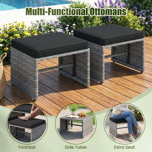 3 Pieces Outdoor Patio PE Wicker Furniture Set with Cushions-Gray view 9