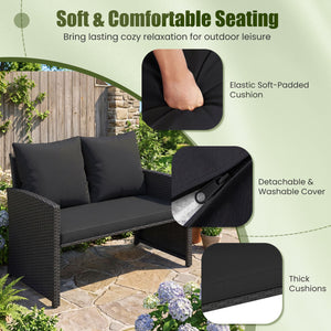 3 Pieces Outdoor Patio PE Wicker Furniture Set with Cushions-Black color view 6