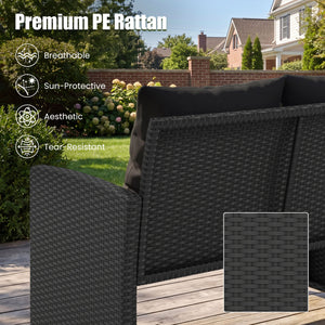3 Pieces Outdoor Patio PE Wicker Furniture Set with Cushions-Black color view 7