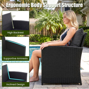 3 Pieces Outdoor Patio PE Wicker Furniture Set with Cushions-Black color view 8