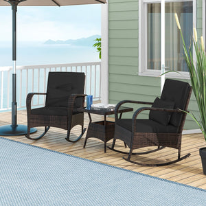3 Pieces Outdoor Rocking Set with Tempered Glass Coffee Table for Backyard Poolside-Black view 3