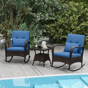 3 Pieces Outdoor Rocking Set with Tempered Glass Coffee Table for Backyard Poolside-Navy view 3