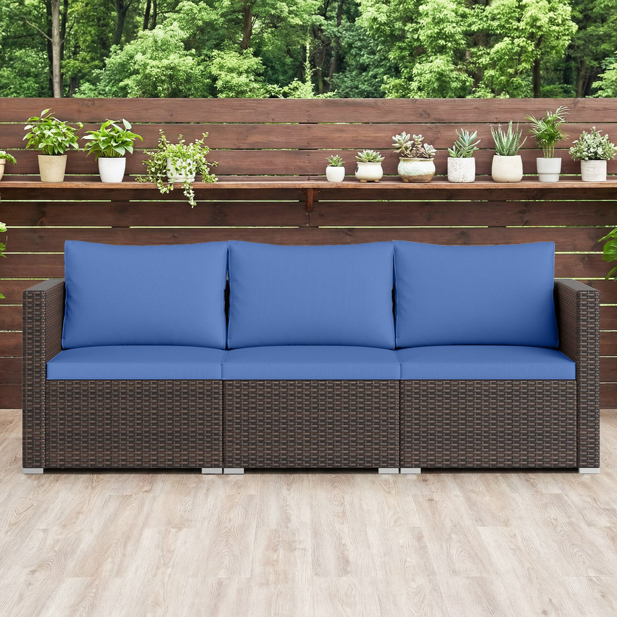 3 Pieces Outdoor Sectional Sofa Set with Soft Cushions-Navy view 2