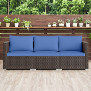 3 Pieces Outdoor Sectional Sofa Set with Soft Cushions-Navy view 2