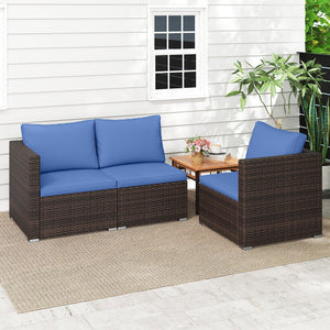 3 Pieces Outdoor Sectional Sofa Set with Soft Cushions-Navy view 3