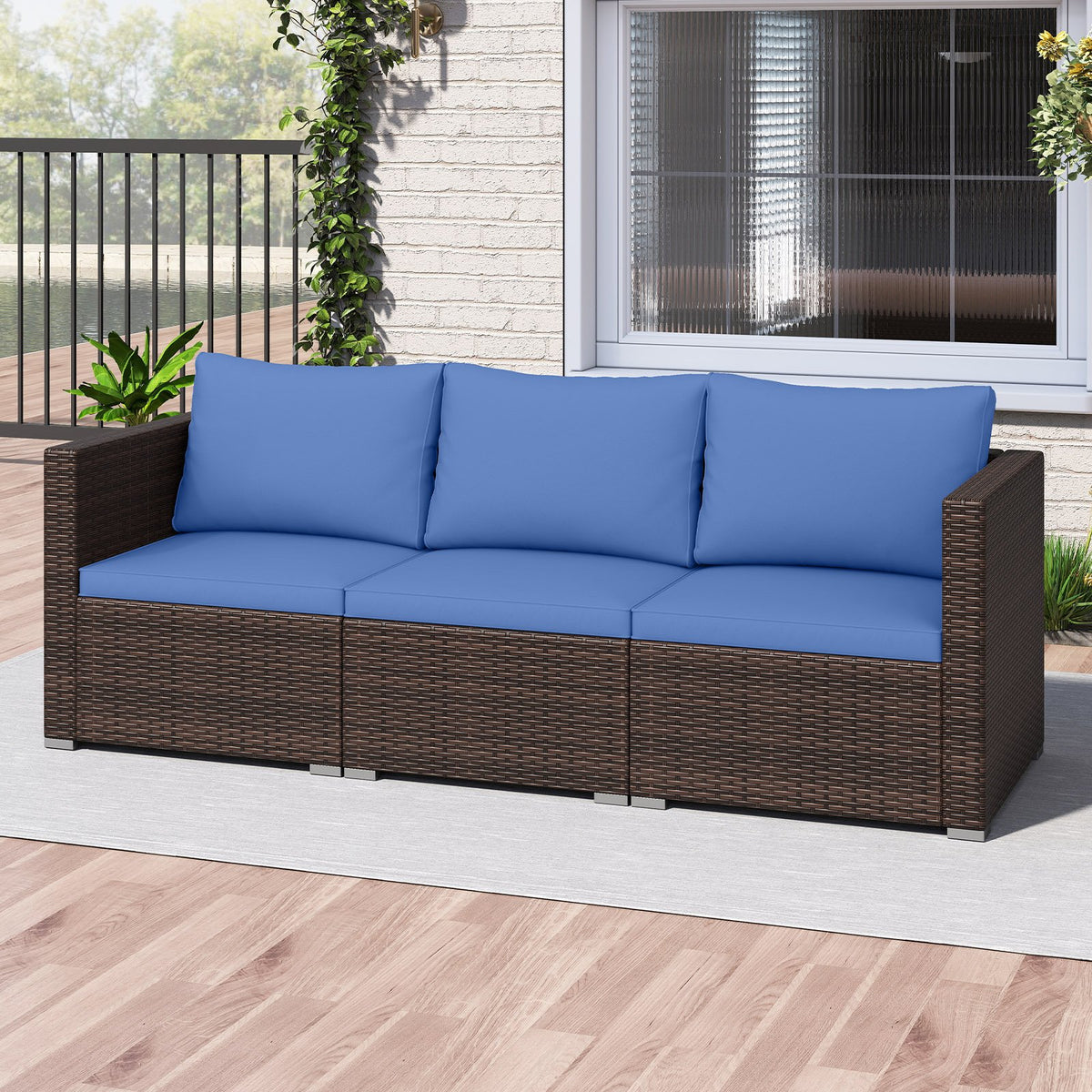 3 Pieces Outdoor Sectional Sofa Set with Soft Cushions-Navy view 6