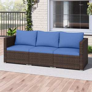 3 Pieces Outdoor Sectional Sofa Set with Soft Cushions-Navy view 6