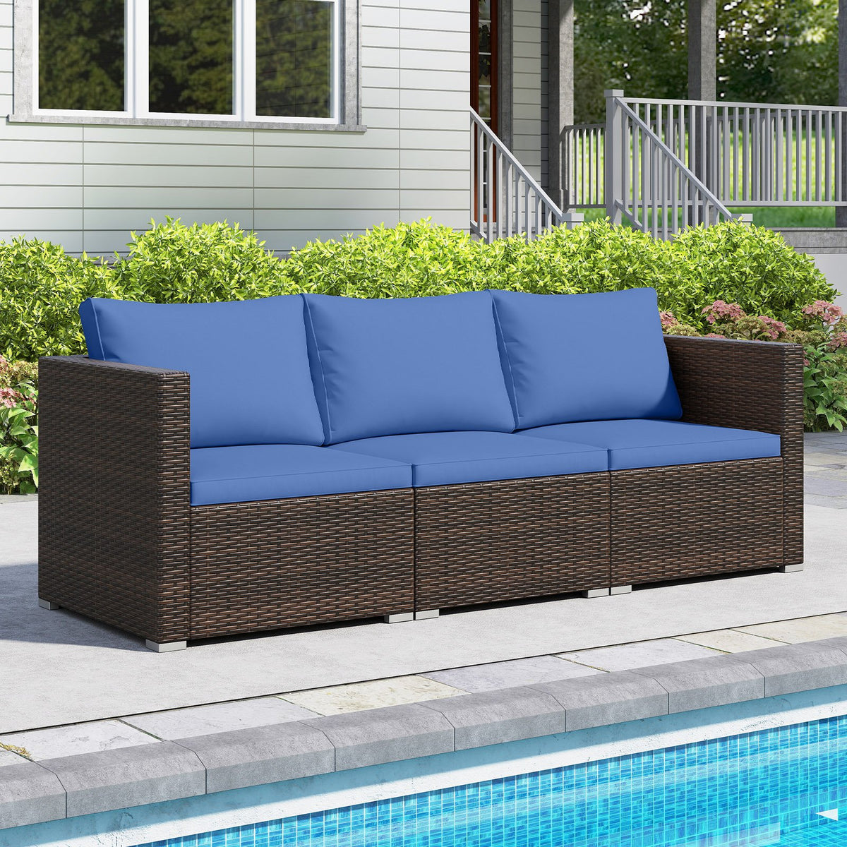 3 Pieces Outdoor Sectional Sofa Set with Soft Cushions-Navy view 7