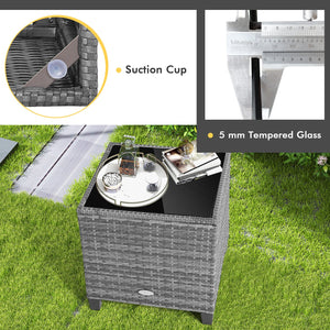 3 Pieces Outdoor Wicker Conversation Set with Tempered Glass Tabletop-Beige view 8